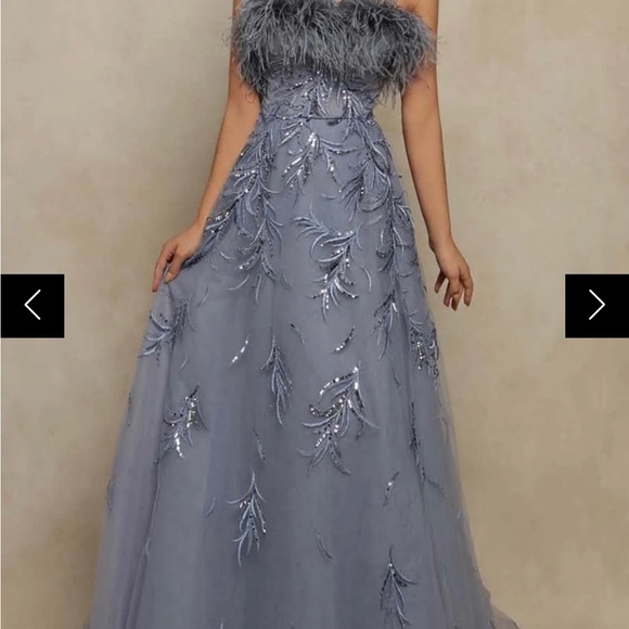 Tarik Ediz - 98070 Feather Detailed Long Gown. Size 6 fits size 4 perfectly - Picture 3 of 4